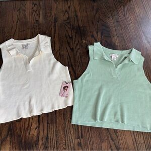 Sincerely Jules Cream and Green Sleeveless Polos